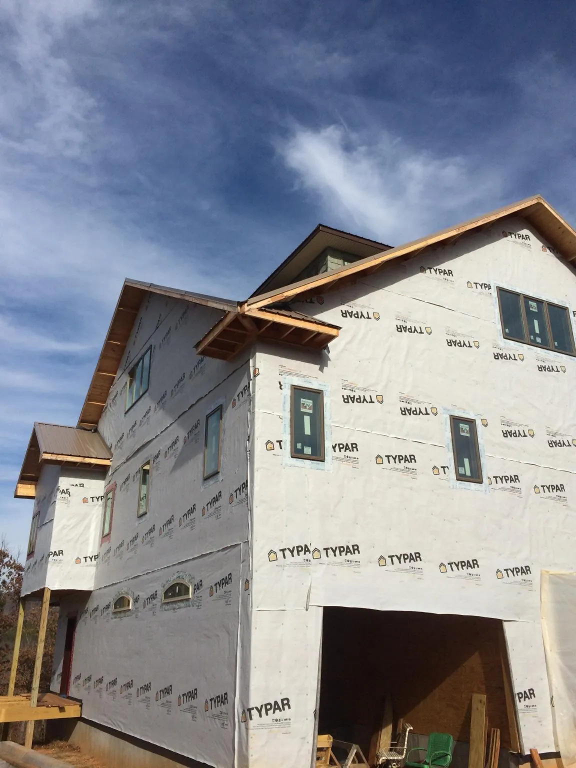 Stick built house wrapped in Typar with new roof framing and dormers in Kennerdell